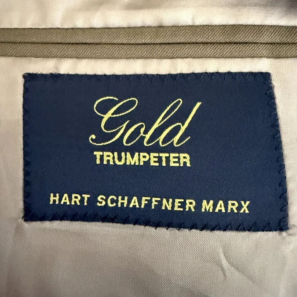 Hart Schaffner Marx Wool Sport Coat Jacket Blazer Men's 46L Tan Gold Trumpeter